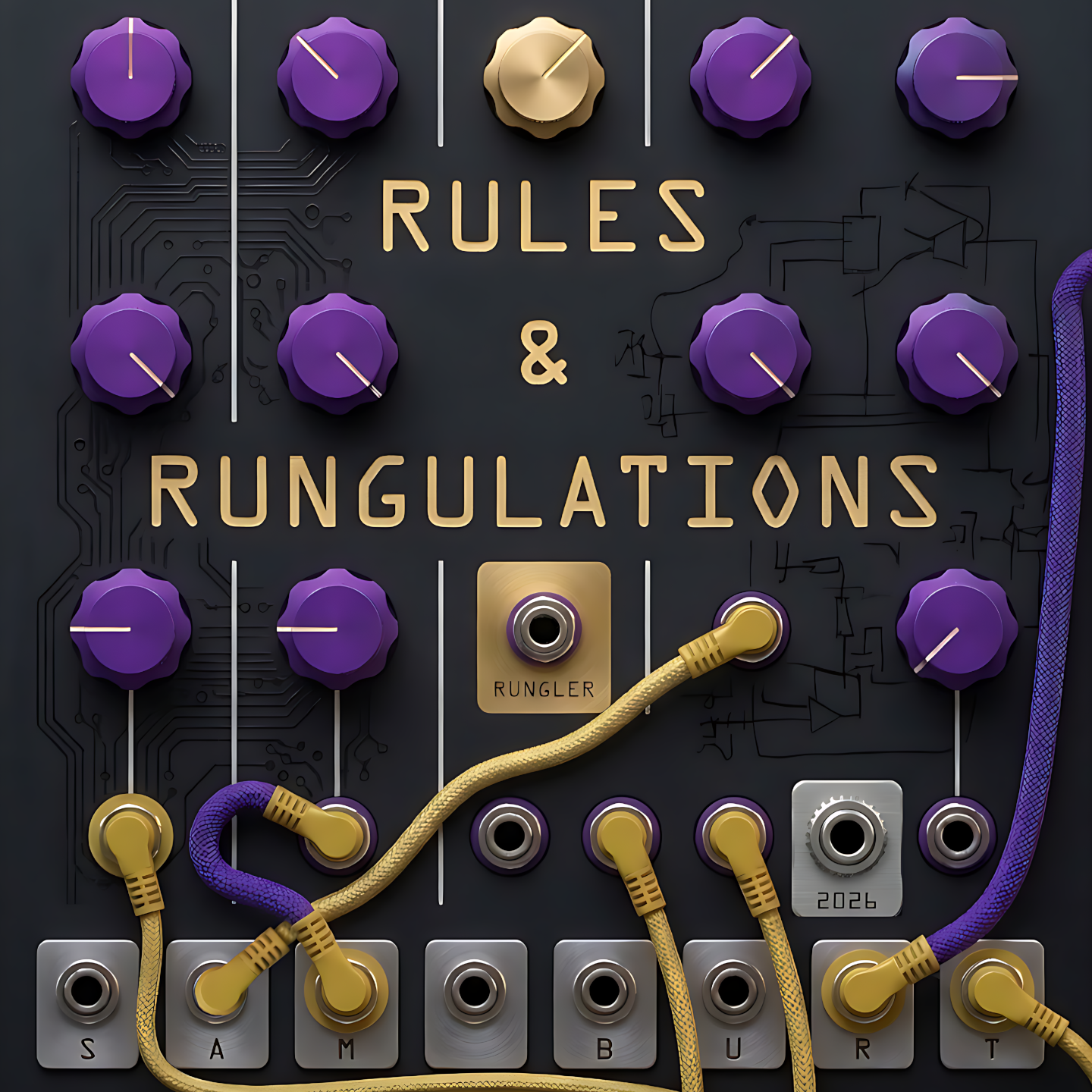 A Benjolin-style synthesizer with the words RULES & RUNGULATIONS Sam Burt